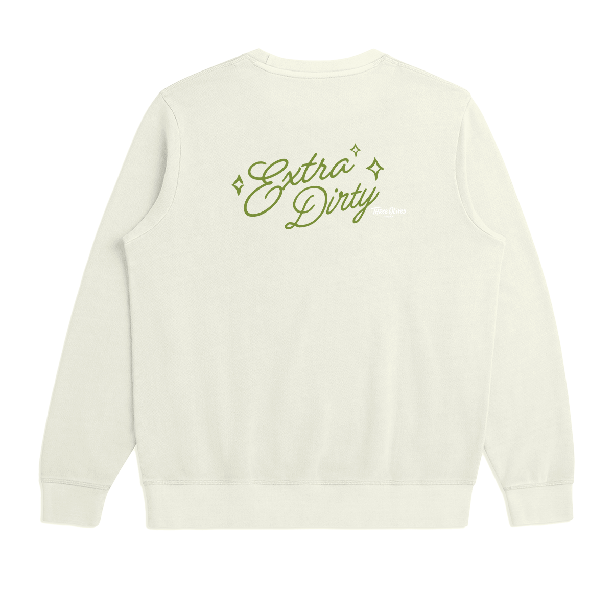 Beige sweatshirt with 'Extra Dirty' text on a white background