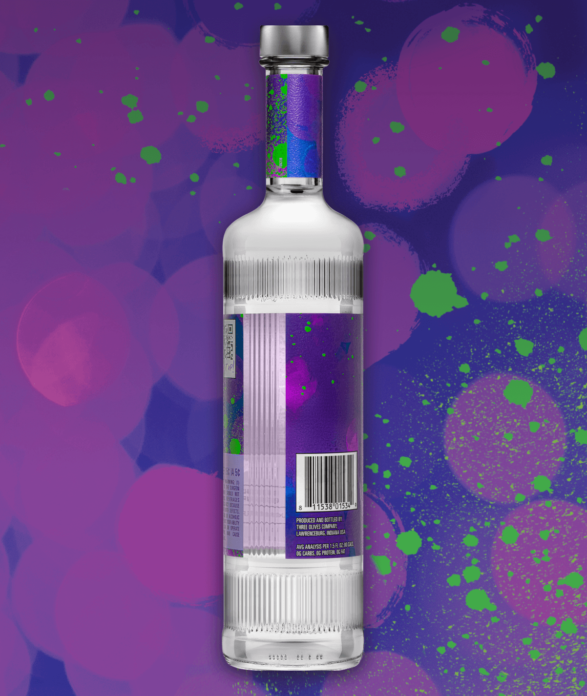 Three olives grape bottle side view