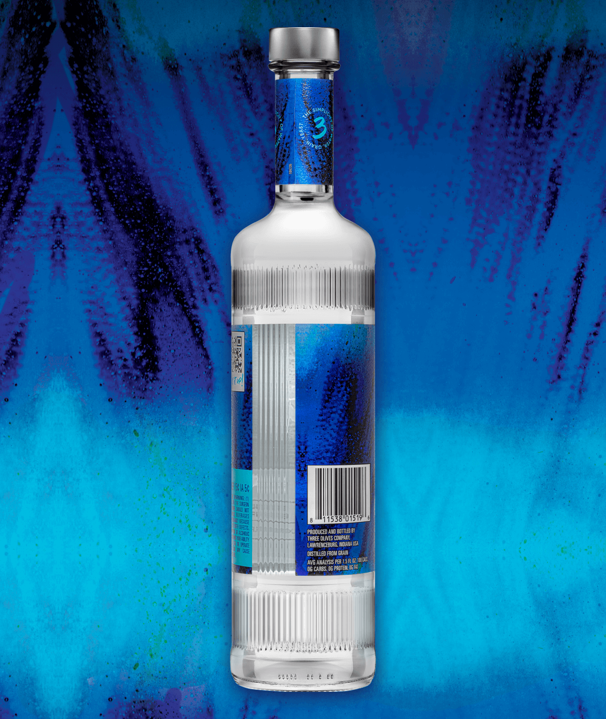 Three olives original bottle side view