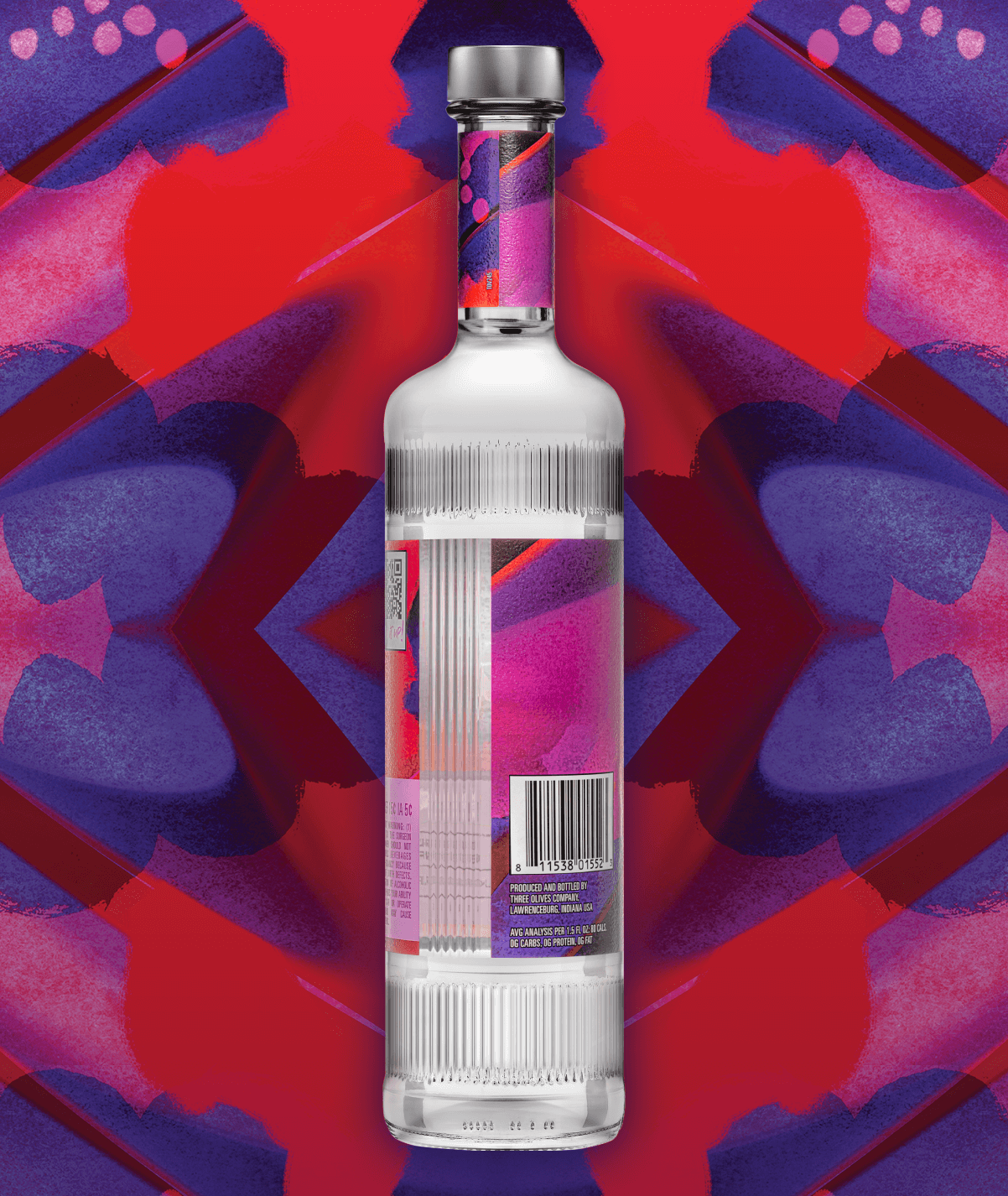 Three olives berry bottle side view