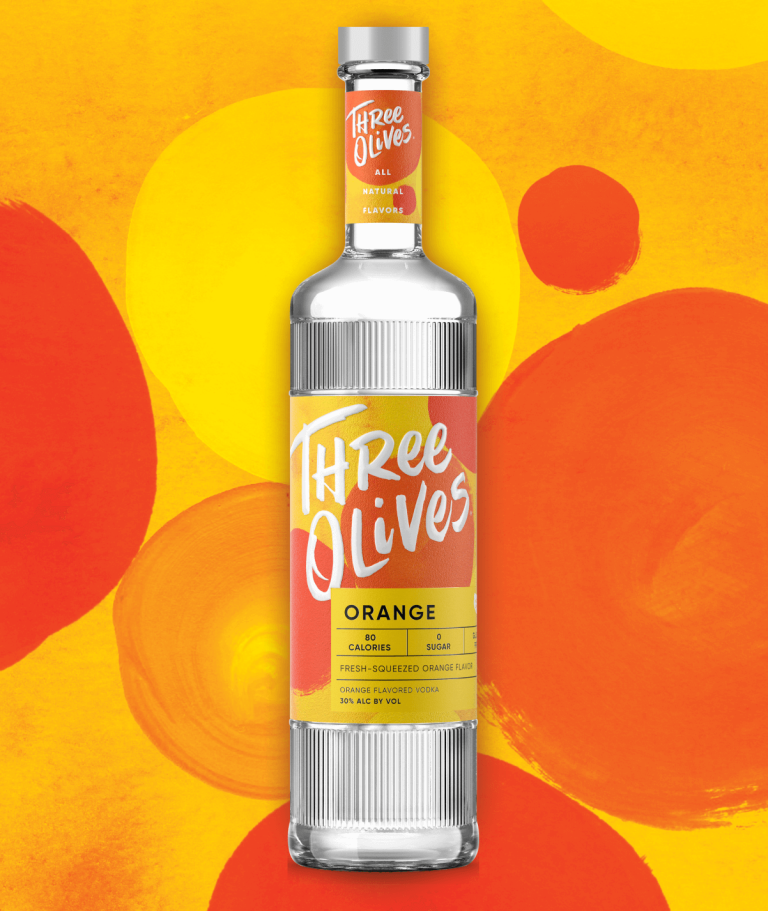 Three olives orange bottle front view
