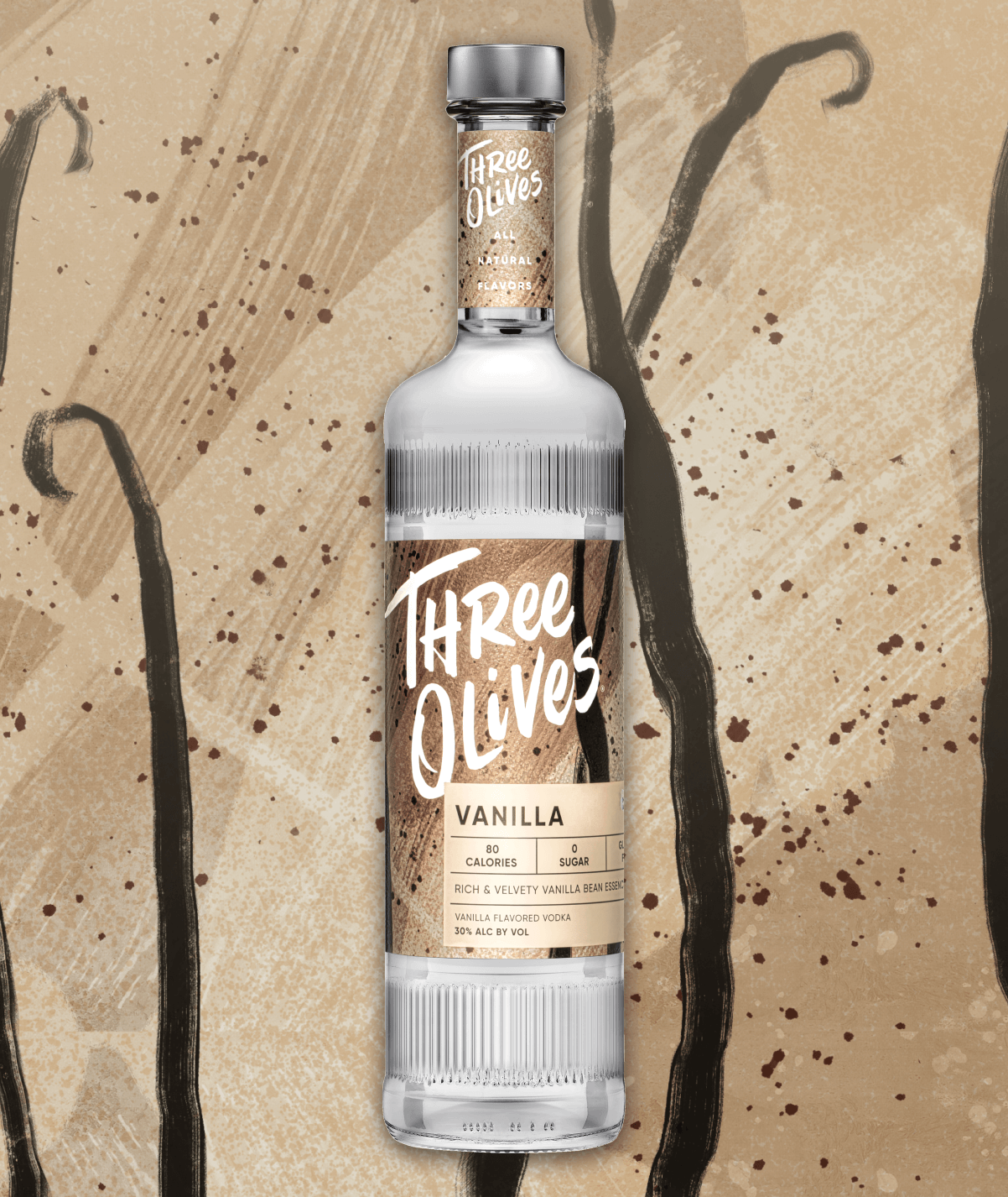 Three olives vanilla bottle front view